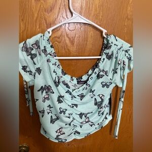 Almost Famous Light Green Butterfly Print Blouse